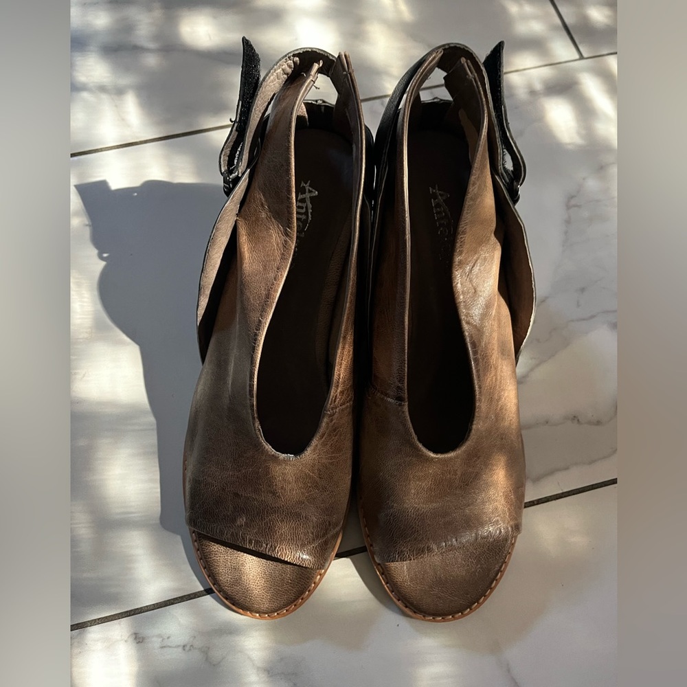 Antelope open toe color-blocked soft leather boho booties